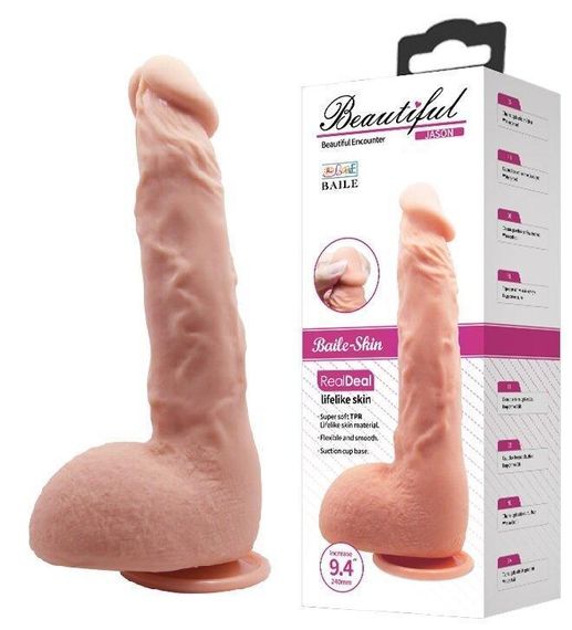 Фалоімітатор на присосці Baile Beautiful JASON 9,4'' Flesh, BW-008041NR Sex Aura | Зображення 1