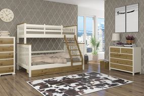 Двухъярусная детская кровать iSmart Скандинавия Белый (RAL9003) + Орех светлый 140-90х200 см с ящиками (DDMBG-2244)