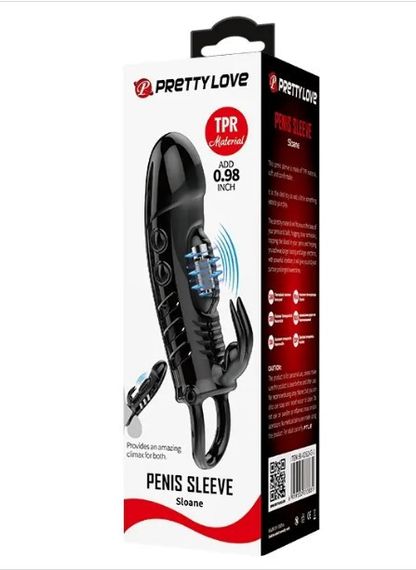Насадка подовжувальна з вібростимуляцією (на 2,5 см) PRETTY LOVE — PENIS SLEEVE Sloane колір чорний Sex Aura | Зображення 1