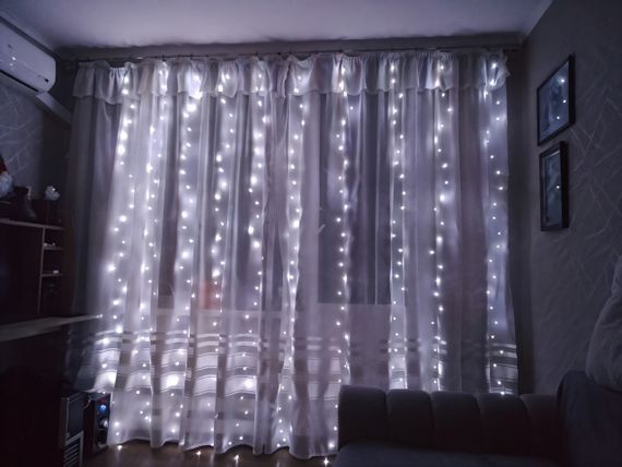 Гірлянда штора 3x3 метри, 300LED, "світлодіодні краплі" від USB, холодний білий колір, 8 режимів + пульт