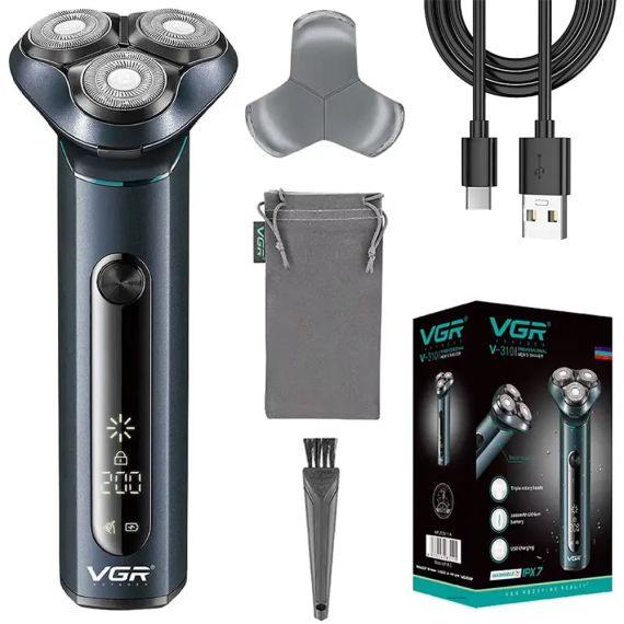 Аккумуляторная электробритва водонепроницаемая, от USB, VGR V-310, Черная / Беспроводная бритва электрическая | Зображення 1