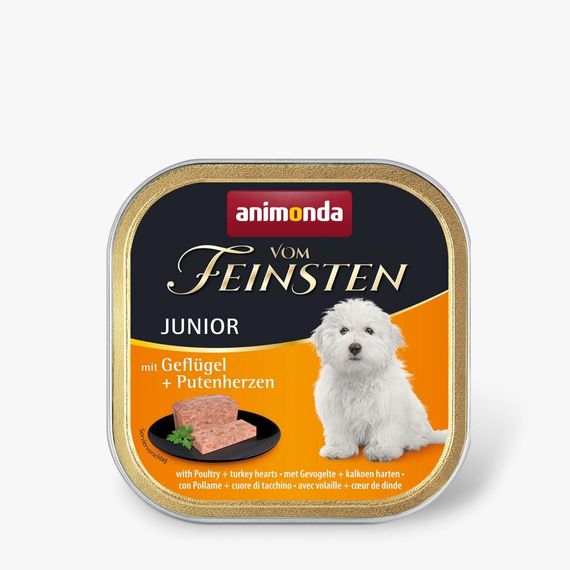 Корм вологий Vom Feinsten Junior with Poultry Turkey hearts для цуценят з птицею і індичими серцями 150 г
