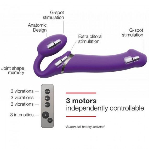 Безремневий страпон з вібрацією Strap-On-Me Vibrating Violet M діаметр 3,3 см, пульт ДК, регулюється | Зображення 2