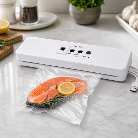 Вакуумний пакувальник RED AN373 для сухих і вологих продуктів, 90 Вт, до 60 кПа, USB, білий | Зображення 3