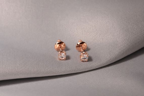 Серьги-пуссеты из красного золота c фианитами S-0395 | Зображення 2