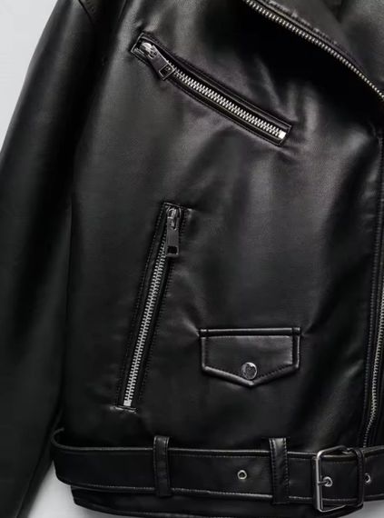 Жіноча куртка косуха з еко шкіри колір чорний, розмір М  Nb02123 | Зображення 3