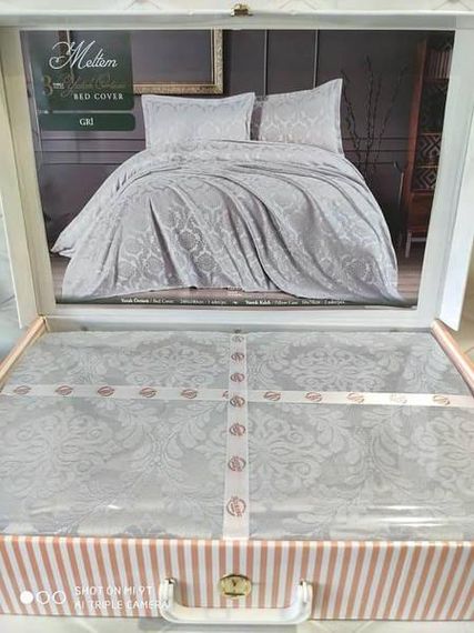 Покрывало(240х240см) с наволочками (50х70см) Karina Meltem gri Жаккард с кружевом