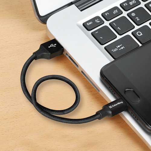 Кабель USB Lightning ColorWay CW-CBUL048-BK 2,4A 0,25м чорний | Зображення 6