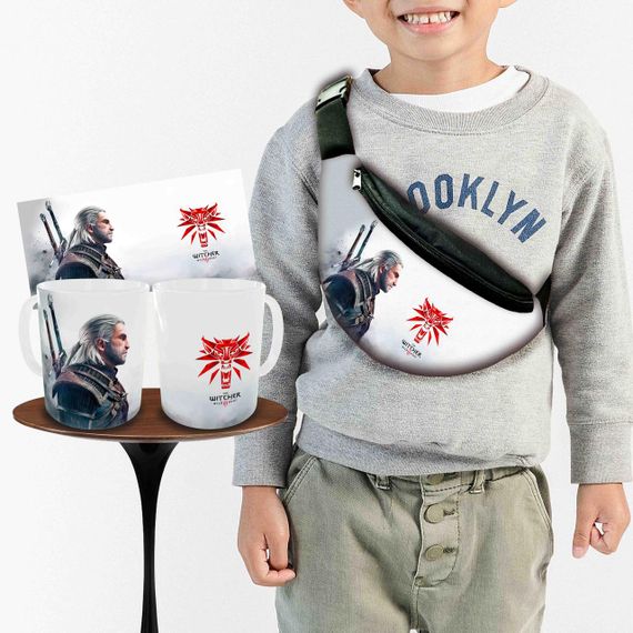 Набір: дитяча сумка-бананка+кружка Відьмак «The Witcher» 32х15см, бананка для хлопчика через плече на подарунок (00897)