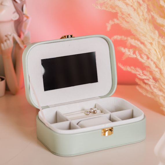 Скринька для прикрас з еко шкіри 15×10×5 см із дзеркалом органайзер для ювелірних виробів HP-5-33TU | Зображення 5