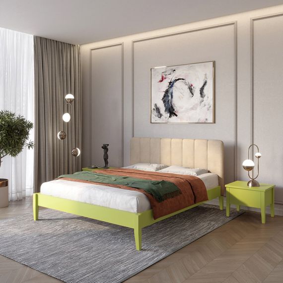 Односпальне дерев&#039;яне ліжко Mebigrand Лондон ДК Лайм (S3050G70Y)/Аляска 23 (Бежевий) Б1 80х200 см (MBG-6503)