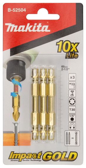 Биты торсионные 2-х сторонние T30 65 мм Makita B-52504 (3 шт)