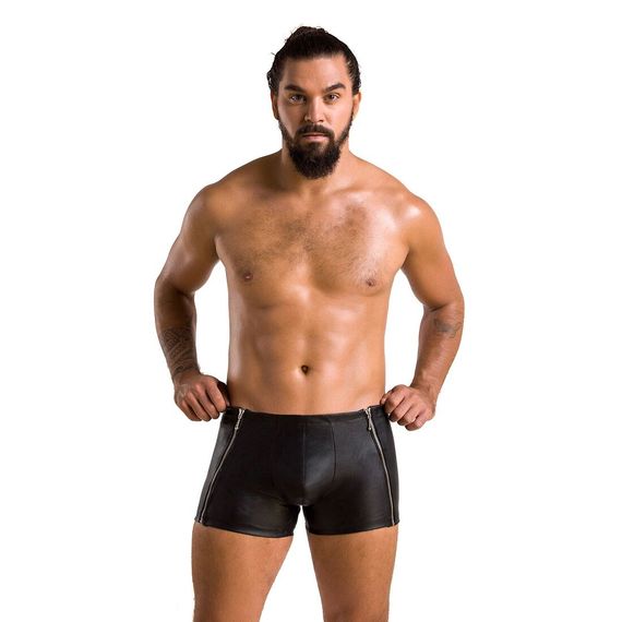 Чоловічі шкіряні боксери з блискавками Passion 049 SHORT MATT S/M Black | Зображення 2