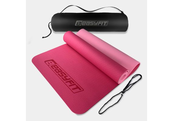 Килимок для йоги та фітнесу EasyFit TPE+TC 6 мм двошаровий + Чохол рожевий (EF-1924s-PP)