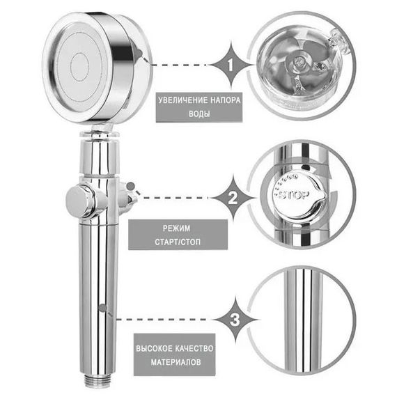 Душова турболейка високого тиску, водозберігаюча насадка для душу з вентилятором з унікальним малюнком води. ZS-494 Колір: срібний | Зображення 8