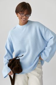В'язаний жіночий джемпер з широкими рукавами - блакитний цвет, ONE SIZE (є розміри)