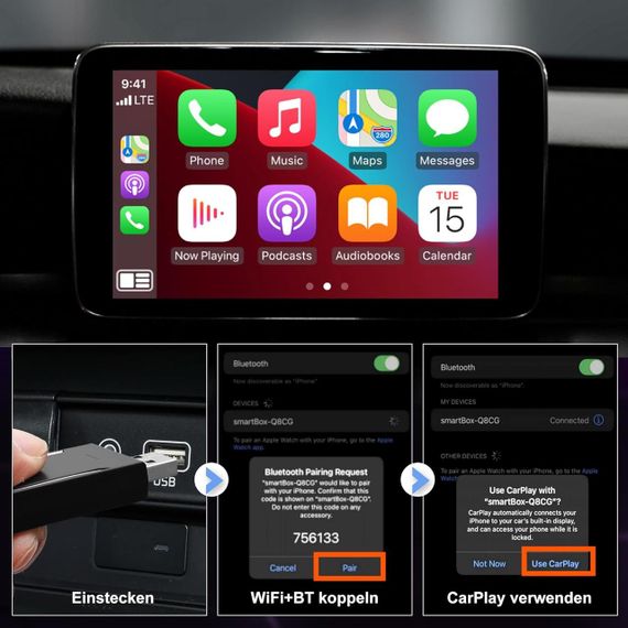 CarPlay адаптер, перехідник з дротового на бездротовий карплей Android Auto для авто iOS 10+, Android 11+, Plug and Play | Зображення 3