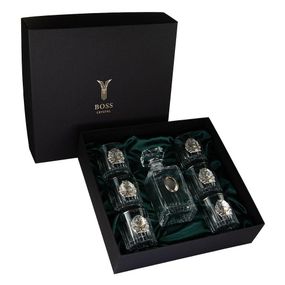 Набір для віскі "HUNTER" 6 келиха 360 мл, графін 750 мл, кришталь з платиною, зображення зі срібла з