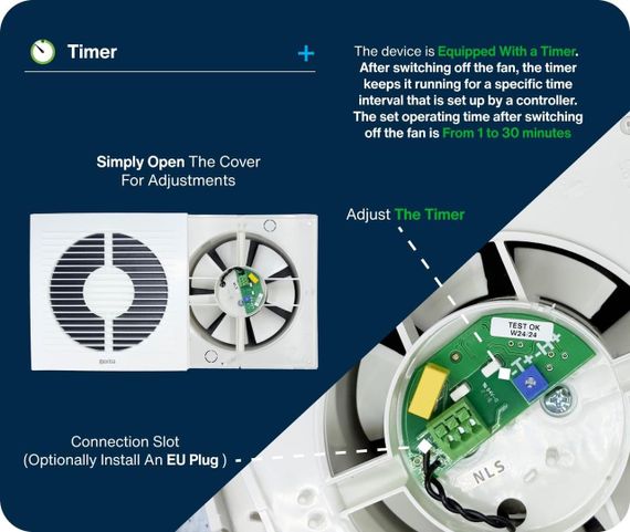 Вытяжной вентилятор 150 мм с таймером, встроенная тихая вытяжка для ванной, кухни, туалета для удаления влаги | Зображення 5