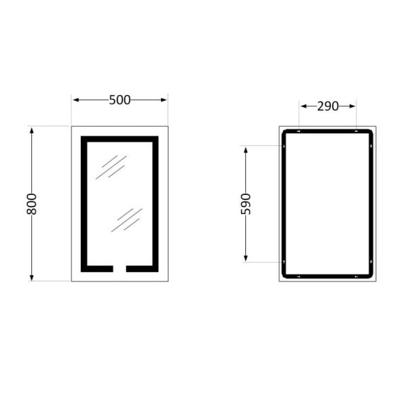 Дзеркало Lidz Kubis 500х800 з LED-підсвіткою Touch, з антизапотіванням, з диммером, рег. яскравості LD78LF9365080 | Зображення 1