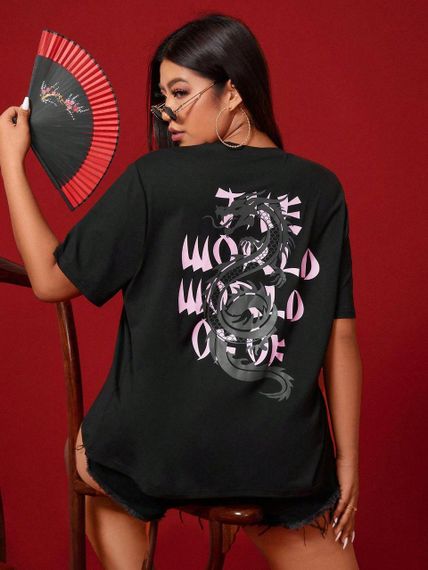 Футболка женская с принтом повседневная S Черная