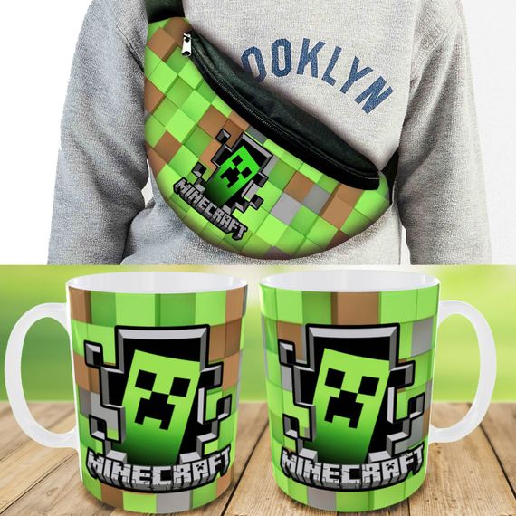 Набір: Сумка-бананка+ Кружка майнкрафт "Minecraft" дитяча з принтом (00124)