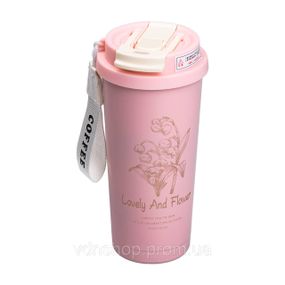 Термочашка Flower Style з ремінцем 500 мл рожева HP-14-52P