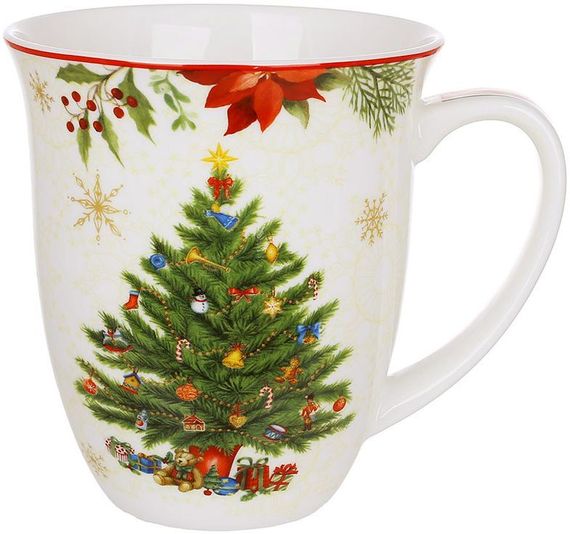 Кухоль (чашка) порцеляновий "Christmas Story" 470мл, білий з червоним, червоний з білим