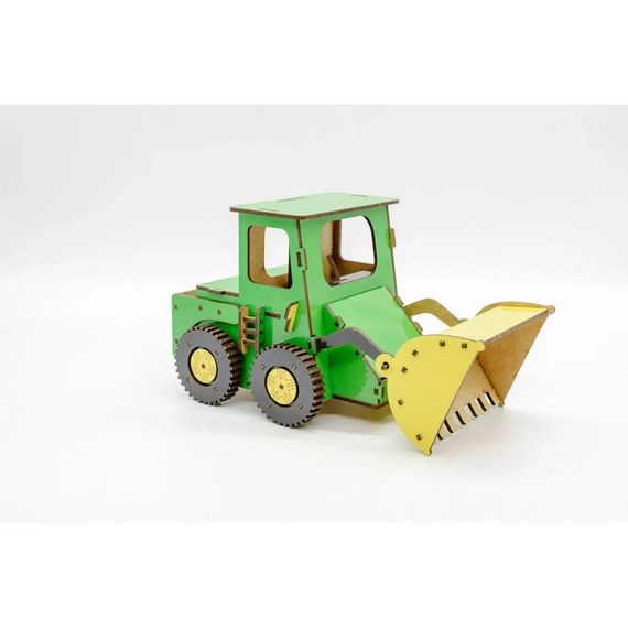 Дитячий дерев'яний 3D конструктор "Бульдозер" Puz-26918, 91 деталь | Зображення 3