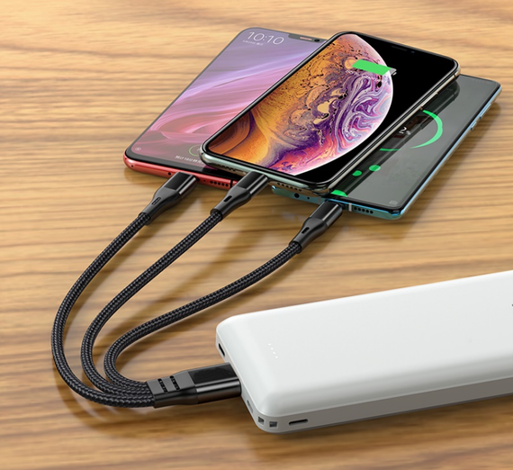 USB кабель Primo X47-3 3-in-1 Type-C / 2 x iPhone короткий 20см - Black | Зображення 3