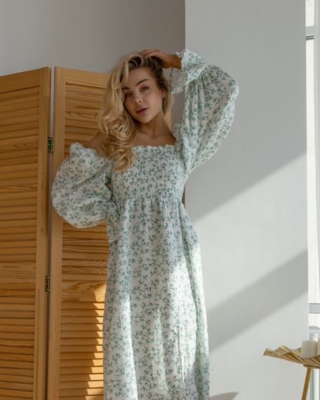 Платье "June" Зелень на белом S - M - L | Зображення 1