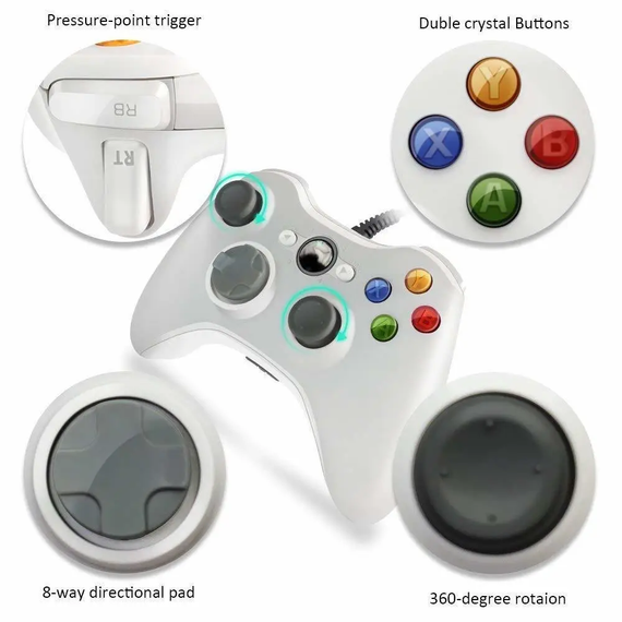 Джойстик дротовий геймпад X360 і ПК Controller Білий/Чорний | Зображення 4