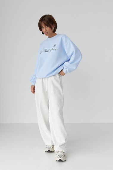 Утеплений світшот із написами - блакитний цвет, ONE SIZE (є розміри) | Зображення 2