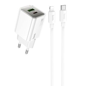МЗП Hoco N46 Glorious PD20W+QC3.0 (1USB-A/1C) + кабель Type-C to Lightning White