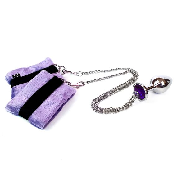 Наручники з металевою анальною пробкою Art of Sex Handcuffs with Metal Anal Plug size M Purple | Зображення 1
