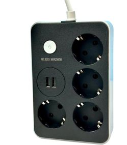 Подовжувач Power Socket 8203 2USB на 4 розетки, 2 м, чорний