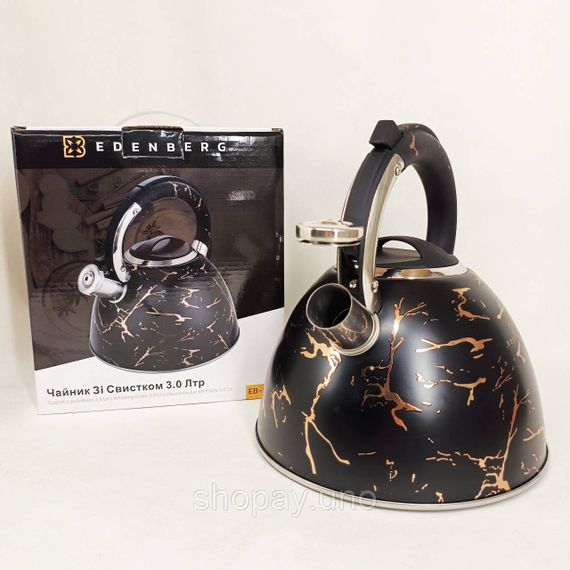 Емальований чайник Edenberg EB-12610 зі свистком та антипригарним покриттям 3л Black | Зображення 4