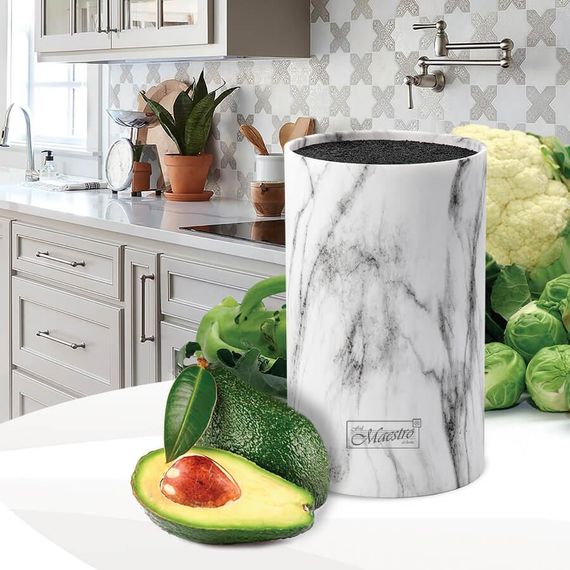 Підставка для ножів Maestro MR-1439-WHITE універсальна настільна з щітковим наповнювачем біла | Зображення 1