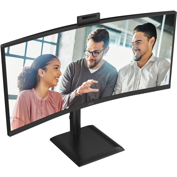 TFT 34" AOC CU34E4CW, WQHD, VA, 120Гц, вигн., 2xHDMI, DP, USB-C, RJ-45, USB-hub,cam,HAS, кол.,чорний | Зображення 1