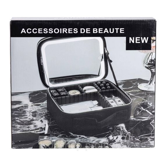 Органайзер косметичка з еко шкіри з дзеркалом та підсвічуванням 26×22×9 см HP-10-2AP | Зображення 9