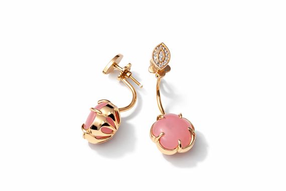 Серьги из желтого золота  с розовым ониксом S-0362 | Зображення 1