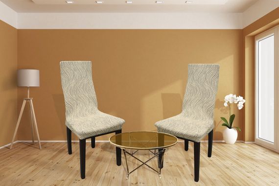 Жаккардовые чехлы на стулья Volna без юбки Ванильные