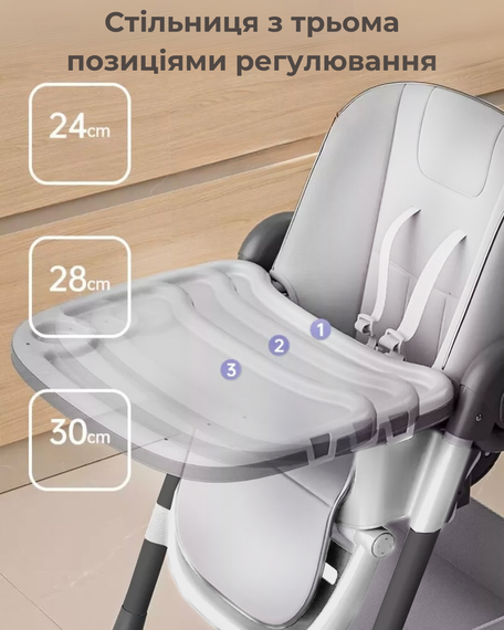 Детский стульчик для кормления с подставкой для ножек стул с регулируемой спинкой и столешницей бело-черный | Зображення 2