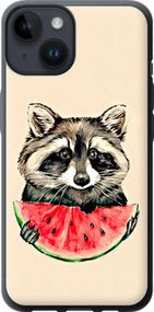 Чохол на iPhone 14 Єнотик з кавуном із силікону FCh_014635
