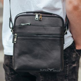 Мужская кожаная сумка Tiding Bag 412072 Черная