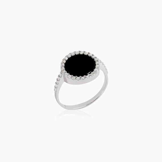 Серебряное кольцо с ониксом и фианитами Artsriblo артА223к