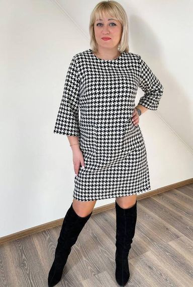 Женское теплое короткое платье принт гусиная лапка GF2558 размер 42/44, цвет черный | Зображення 4