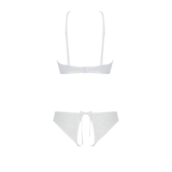 Комплект із бра, трусиків з ажурним декором та відкритим кроком Passion URSULA SET S/M, white | Зображення 3