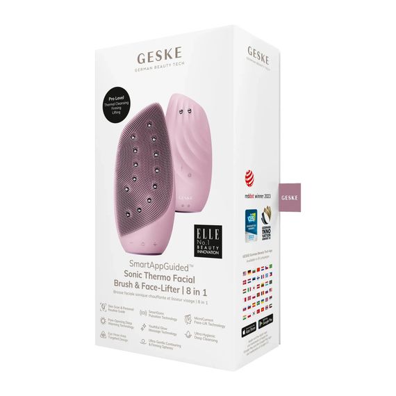 Очищувальна щітка для обличчя GESKE Sonic Thermo Facial Brush&Face-Lifter 8в1 white, Рожевий | Зображення 7
