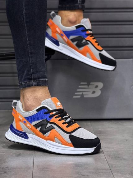 Кросівки  весна літо New Balance колір сірий /синій /жовтогарячий | Зображення 2